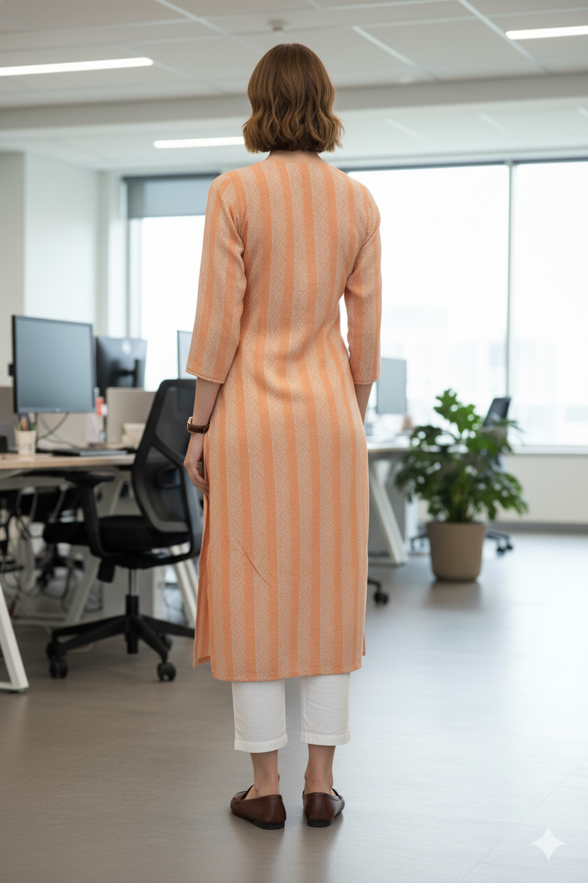 Silakaari Lutfiyah Peach Embroidered Rayon Long Kurti