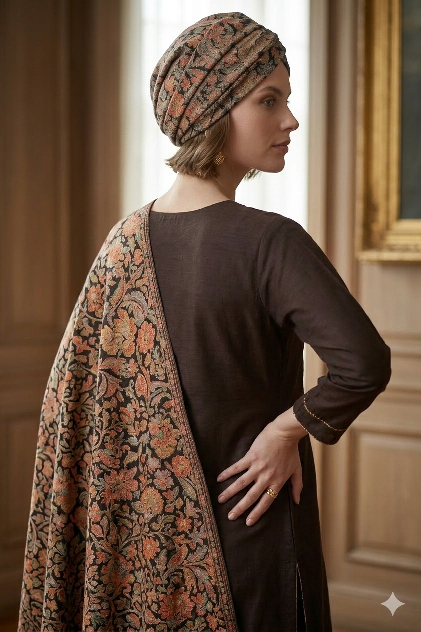 Silakaari Women's Dark Grey Heavy Zari Resham Digital Printed Dupatta Kurti Pant Set