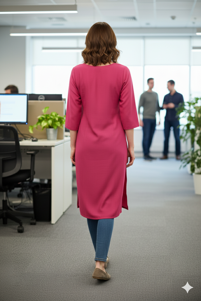 Silakaari Omera Pink loops Embroidered Long kurti