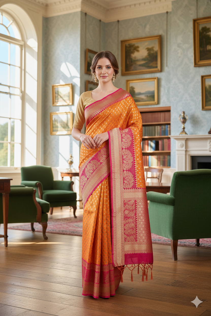 Silakaari Nazakat Sun Yellow Zardosi Hand Work Pure Silk Bridal Saree