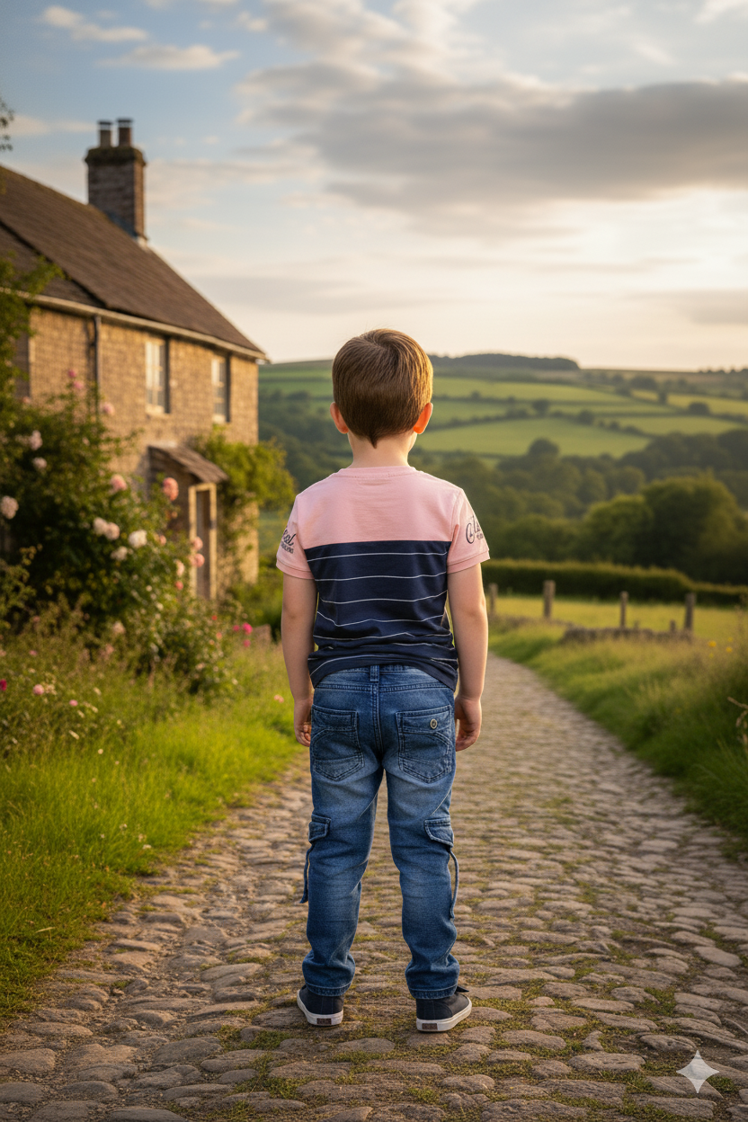 Silakaari Kace Blue Striped T-Shirt With Blue Denim Jeans Set For Boys