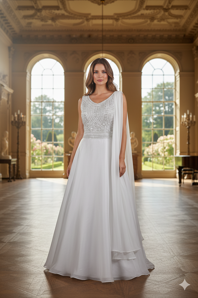 Silakaari Haya Steel Grey Organza Sequin Pearl Party wear Sharara set with Dupatta