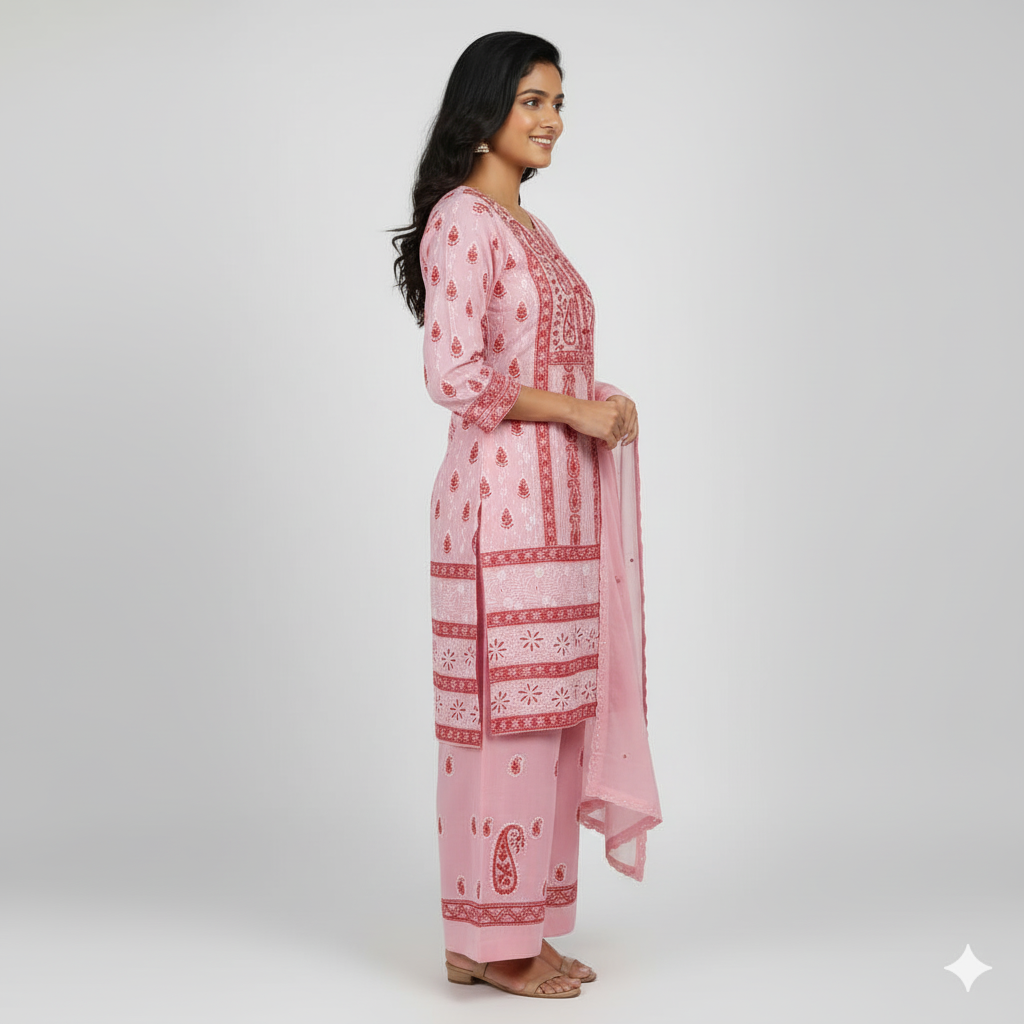 Silakaari Mehazabien Pink-Red Badla Mukaish Work Premium Handwork Unstitched Dress Material