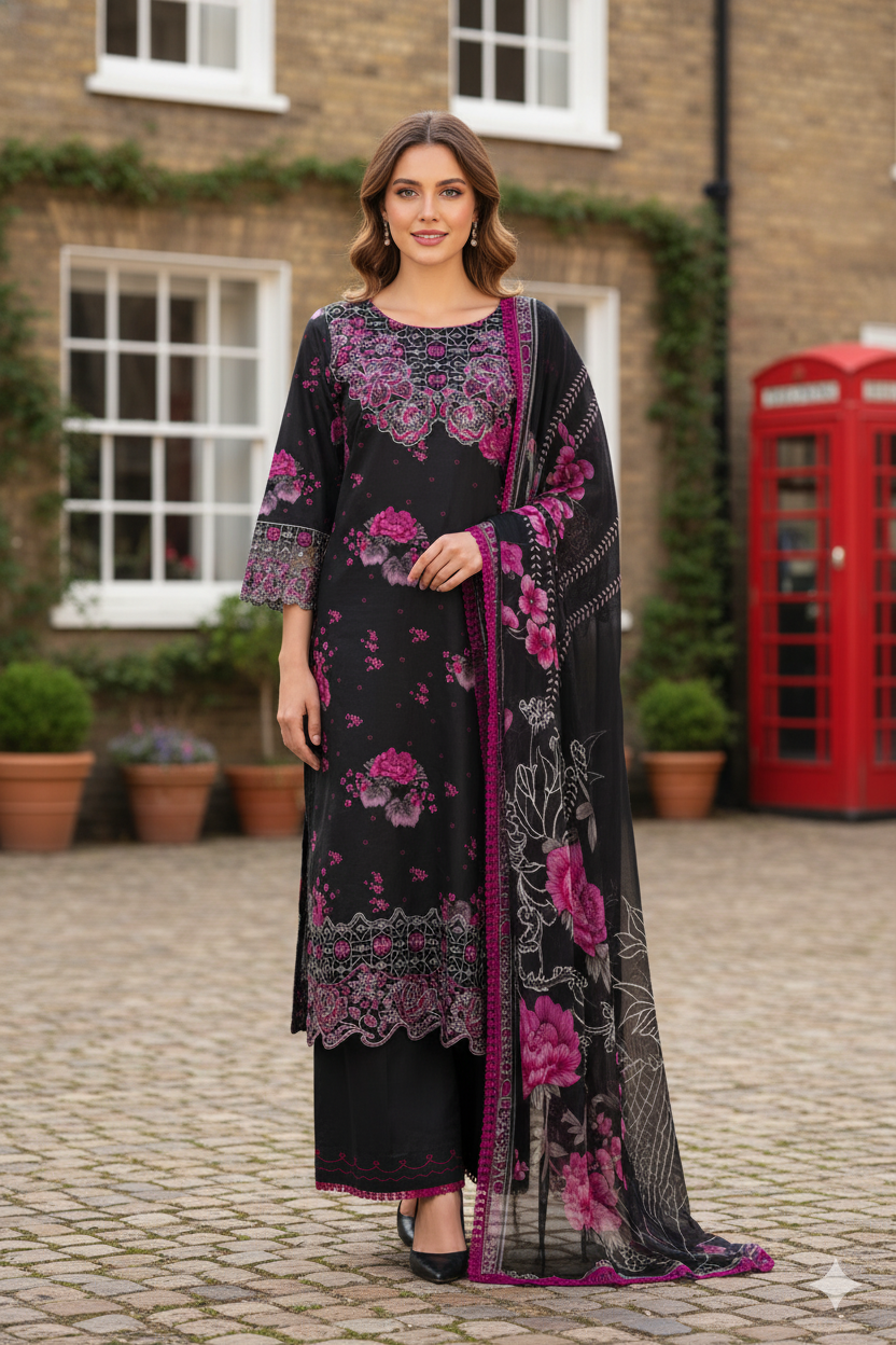 Silakaari Mahenoor Black-Pink Heavy Organza Patch Lacy PartyWear Ready-Made Dress