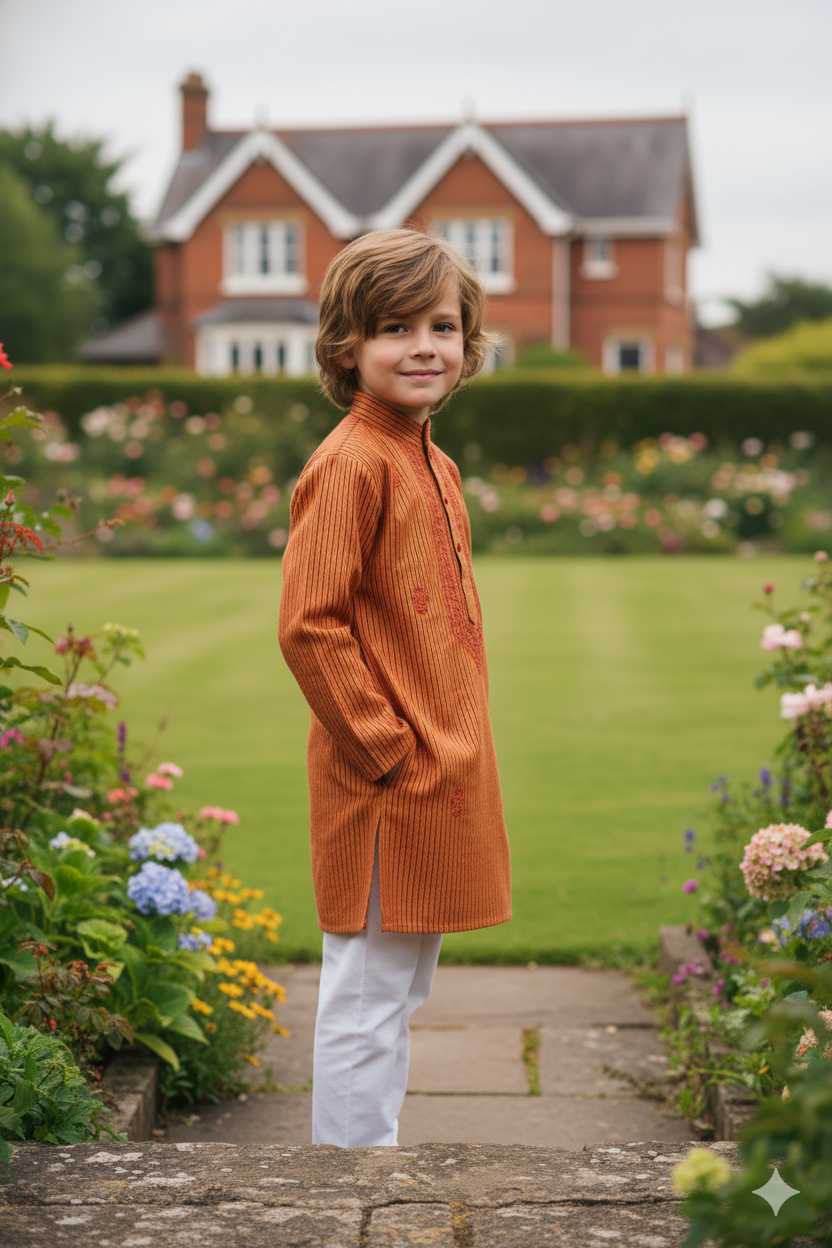 Silakaari Shaurya Brown-Black Pure Lucknowi Chikankari Kurta Pyjama Set For Boys