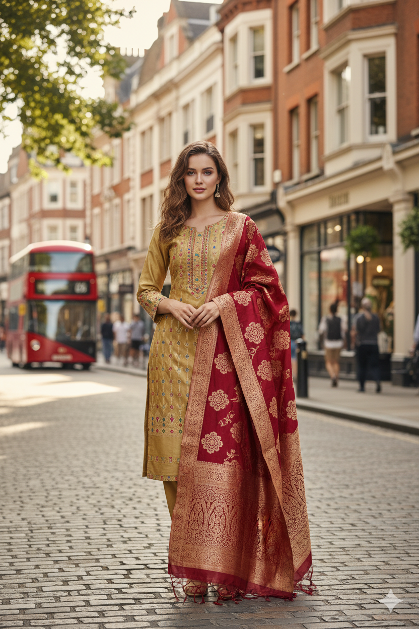 Silakaari Women's Plus Size Zari Banarasi Silk Unstitched Dress Material