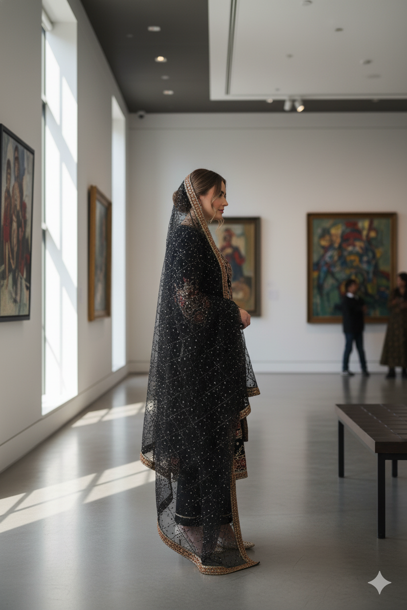 Silakaari Nimat Black-Multi Heavy Sequin Kundan Work Fancy Ready-Made Dress