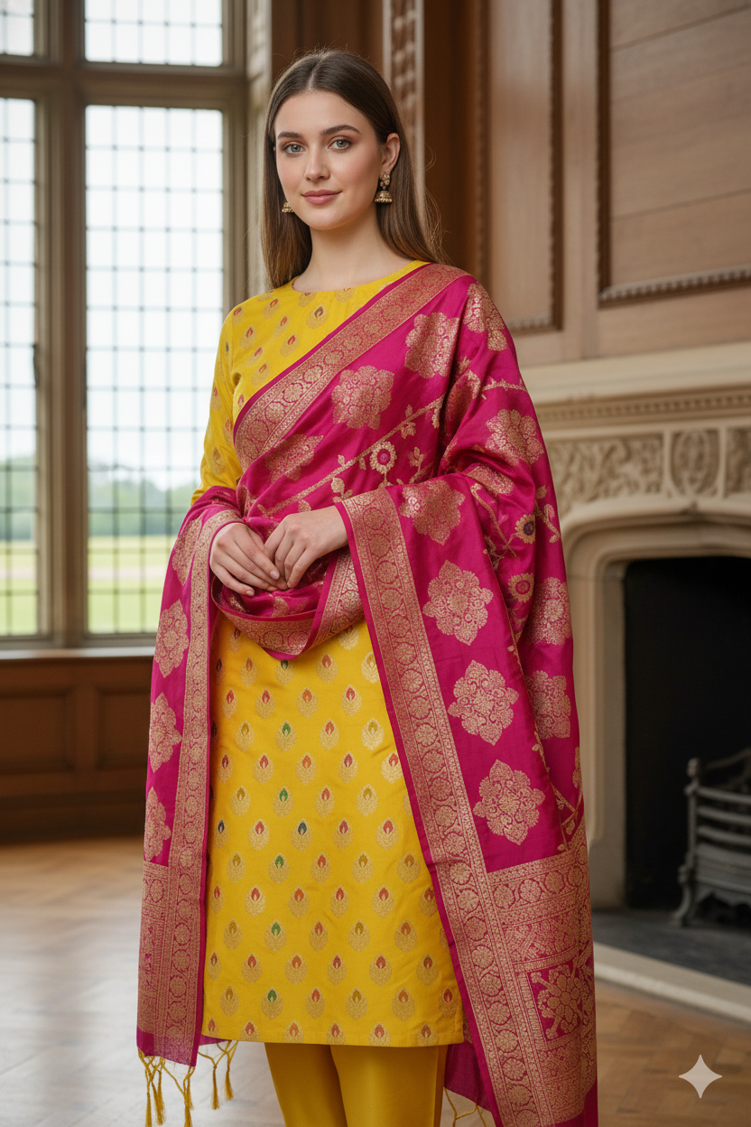 Silakaari Women's Plus Size Zari Banarasi Silk Unstitched Dress Material