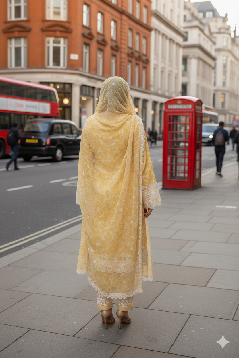 Silakaari Women's Yellow Mirror Floral Lacy Front Designer Ready-made Dress