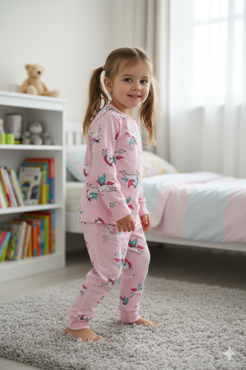 Silakaari Kids Baby Pink Unicorn Print Cute Night Dress For Girls