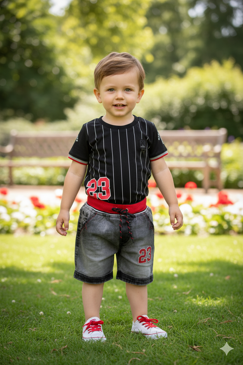 Silakaari Kids Denim Casual T-Shirt & Short Set For Boys