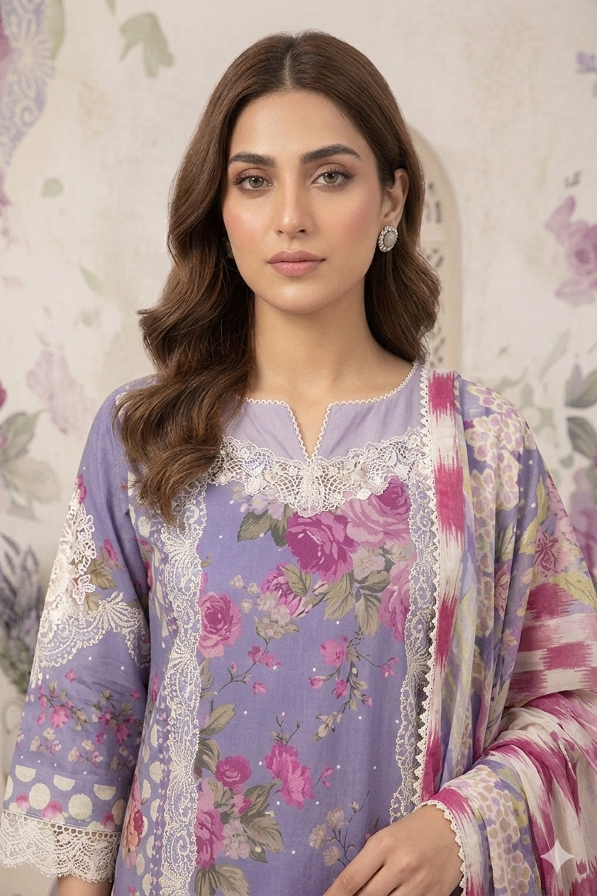 Silakaari Gumaan Pure Lawn Lalick Superior Organza Patch Work Embroidery Pakistani Ready-Made Dress