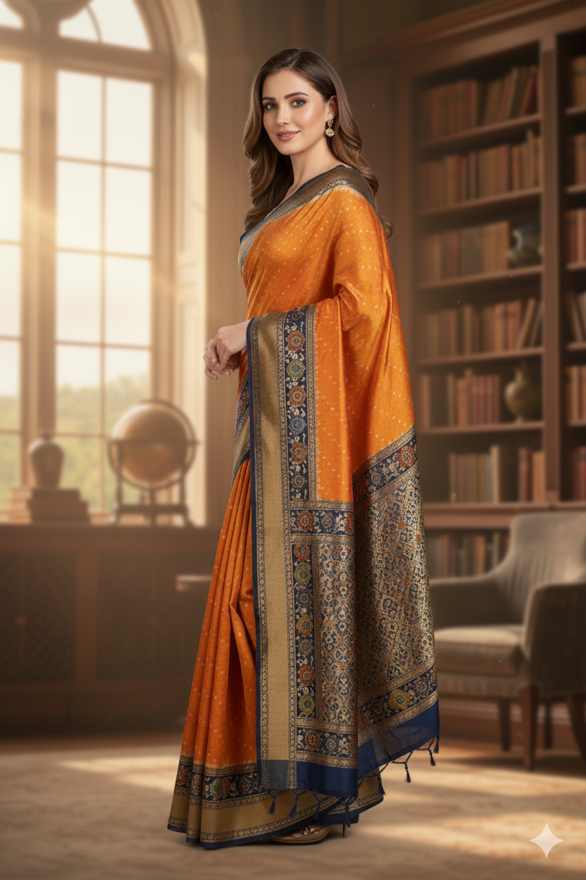 Silakaari Mustard-Blue Zari Banarasi Tilfi Handloom Saree