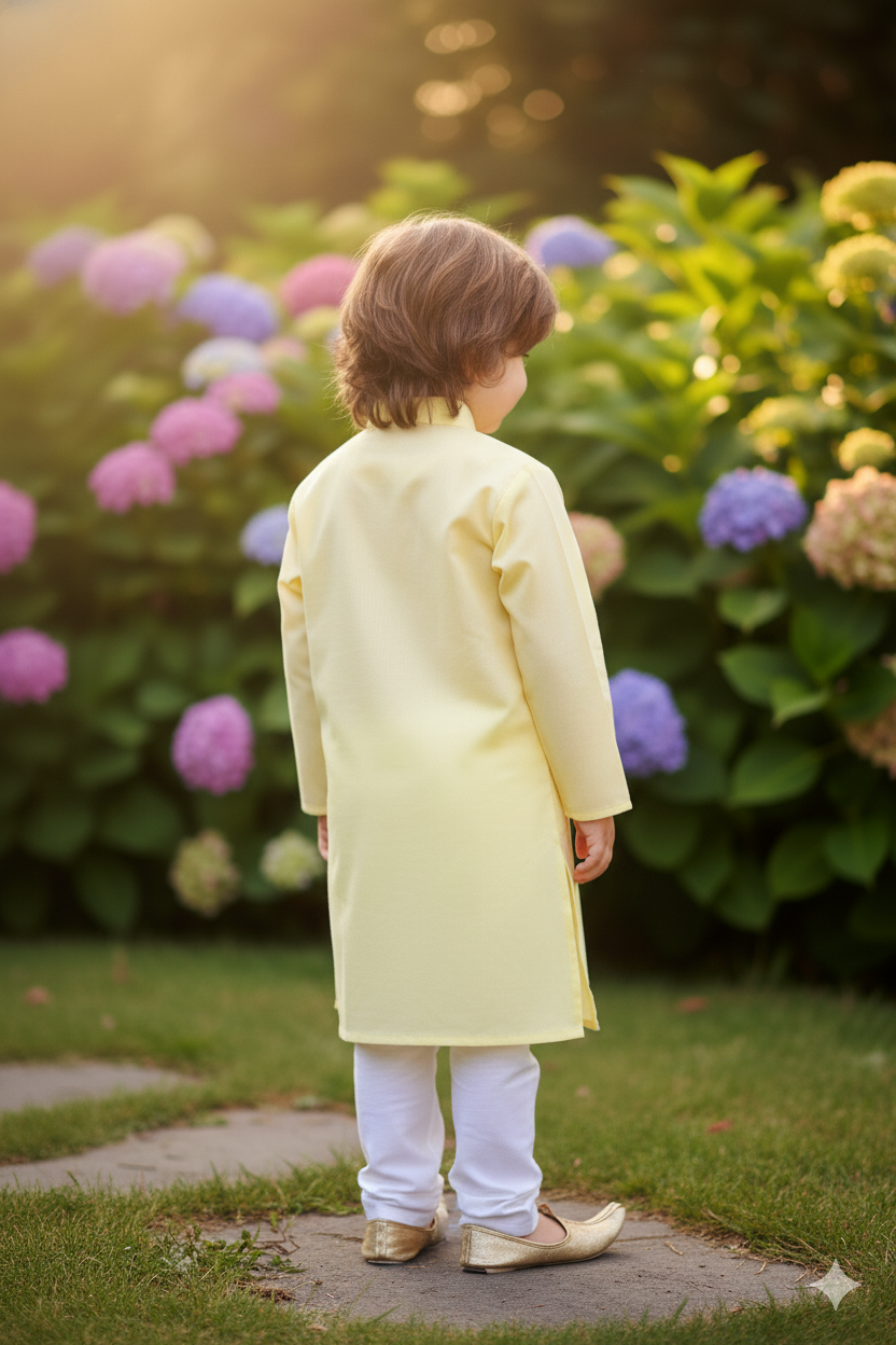 Silakaari Kids Yellow Lucknowi Pure Cotton Kurta Pajama Set For Boys