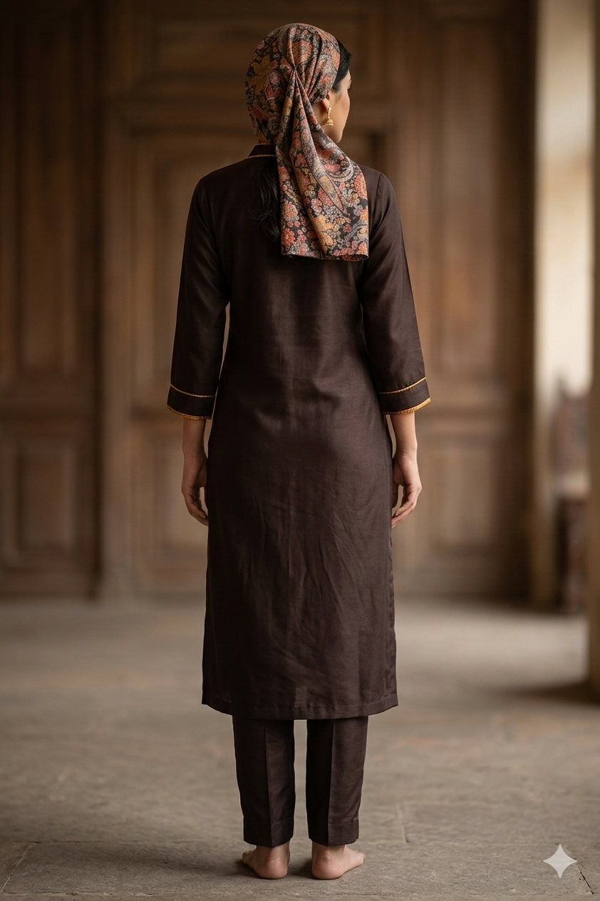 Silakaari Women's Dark Grey Heavy Zari Resham Digital Printed Dupatta Kurti Pant Set