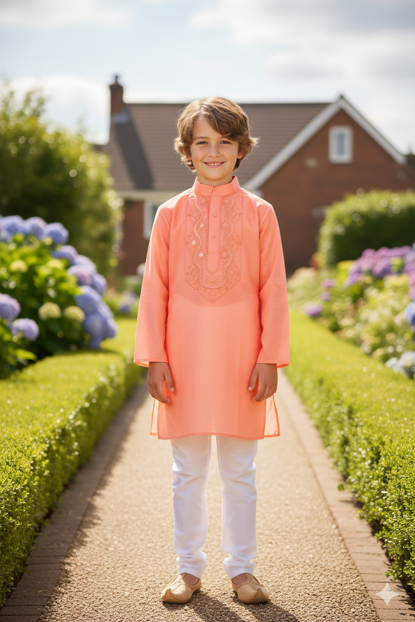 Silakaari Zohan Pink Pure Lucknowi Chikankari Kurta Pyjama Set For Boys