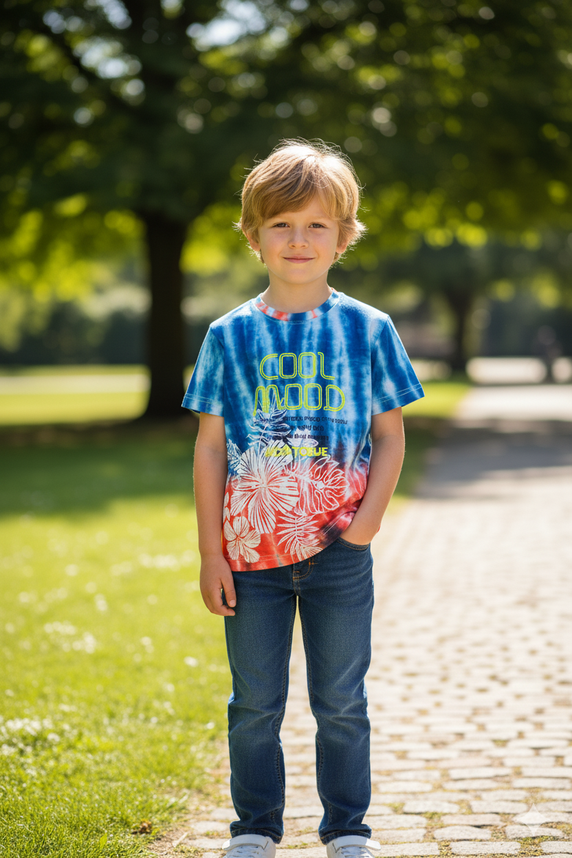 Silakaari Kids Blue Printed Half Sleeve Casual T-Shirt For boys