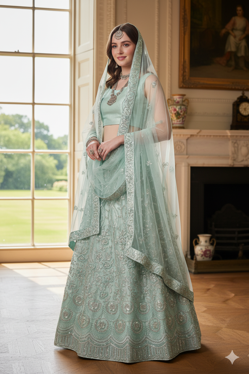 Silakaari Naaz Light Blue Sequin Dimond Fancy Evening Unstitched Lehenga Sharara Set