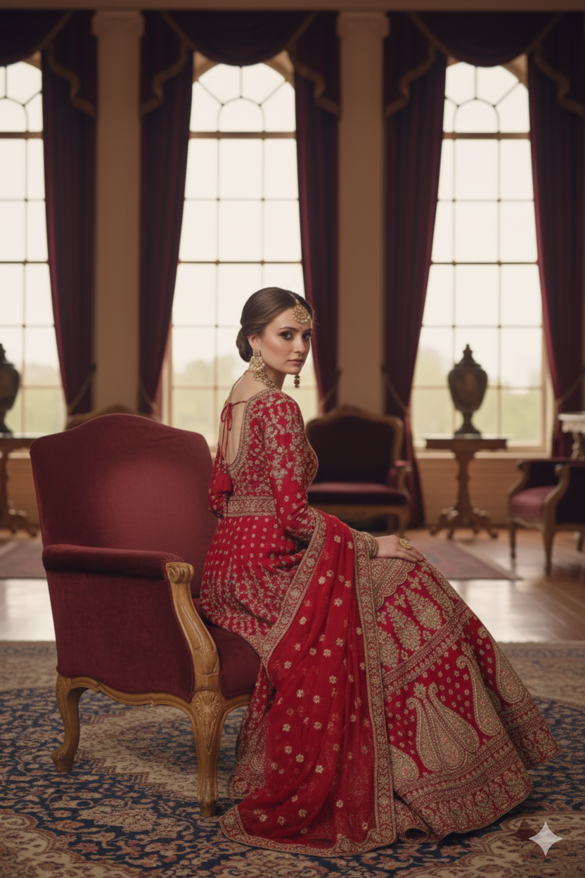 Silakaari Rani Velvet Bridal Lehenga with Zari, Zarkan & Cutdana Work