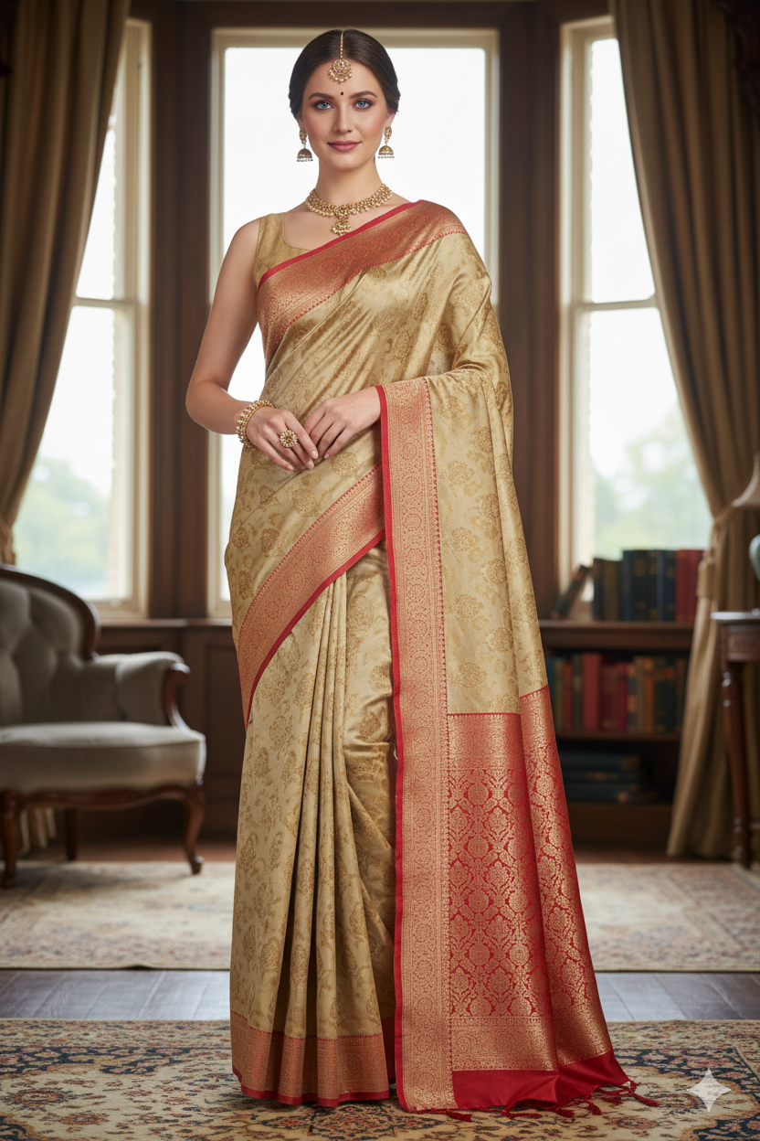 Silakaari Cherry Red Zari Woven Pure Banarasi Silk Saree