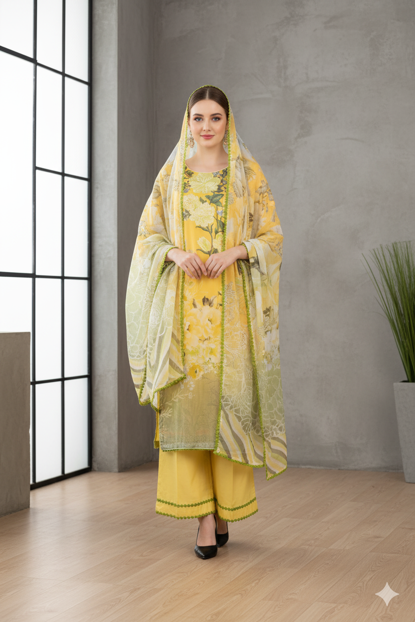 Silakaari Jadeed Pure Lawn PartyWear Organza Heavy Embroidery Ready-Made Dress