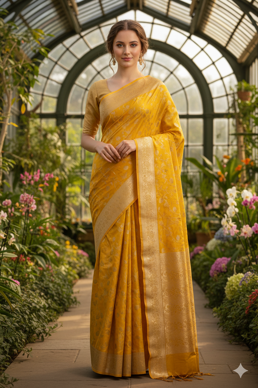 Silakaari Banarasi Sun Yellow Jacquard Saree