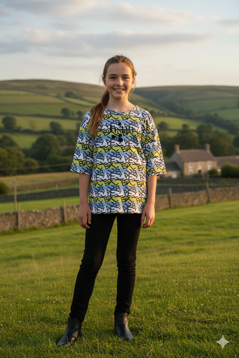 Silakaari Aaima Kids Green Printed T-Shirt With Black Jeans For Girls