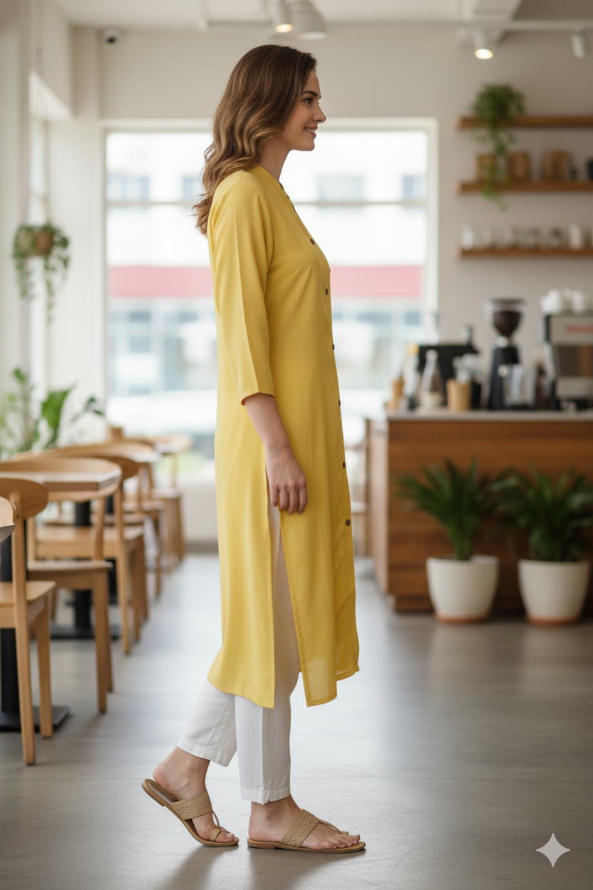 Silakaari Sonia Yellow Rayon Embroidery Long Kurti