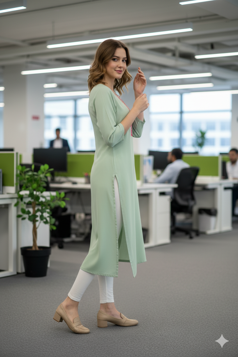 Silakaari Heba Embroidered Teal Green Regular Long Kurti