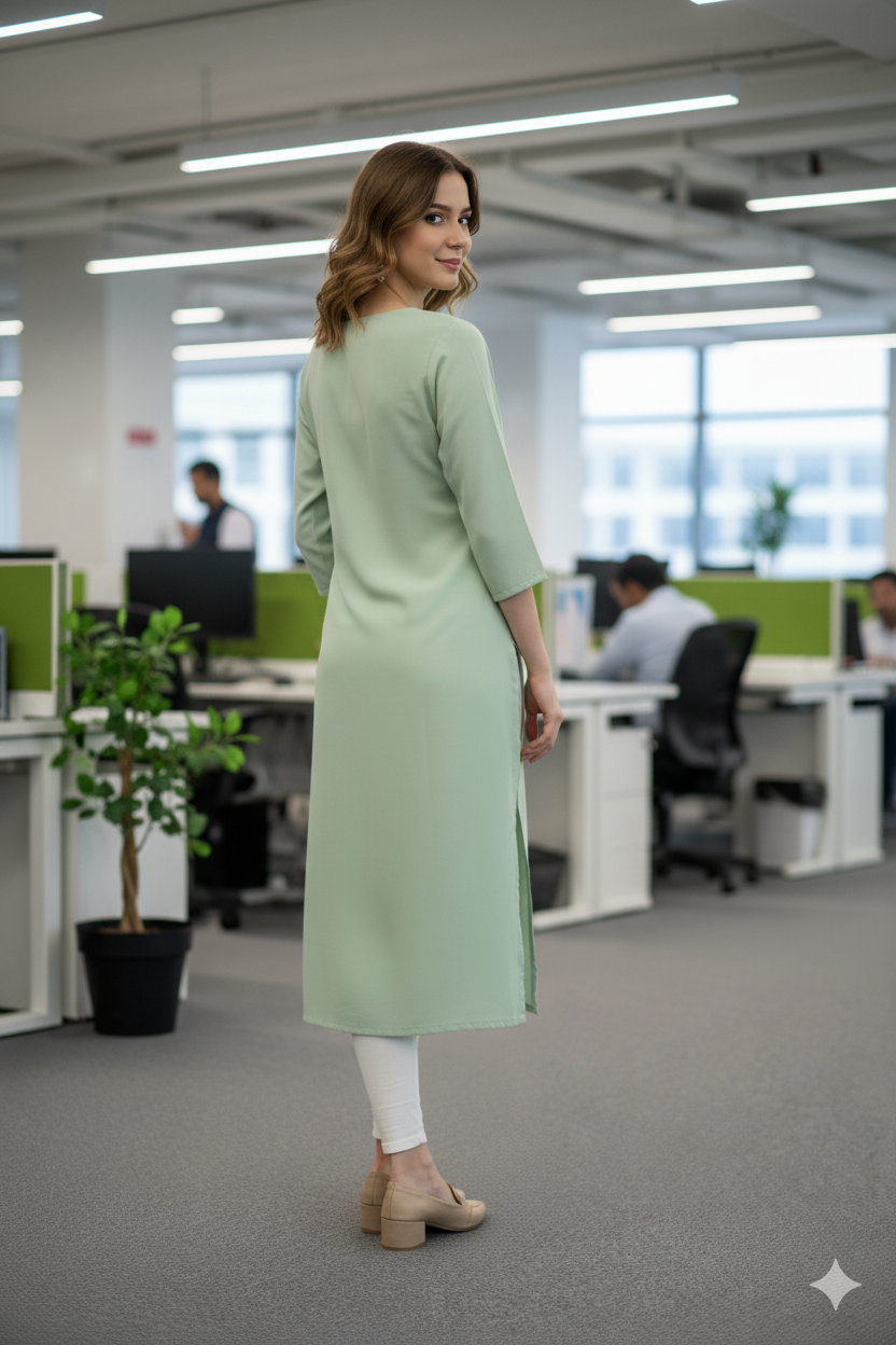 Silakaari Heba Embroidered Teal Green Regular Long Kurti