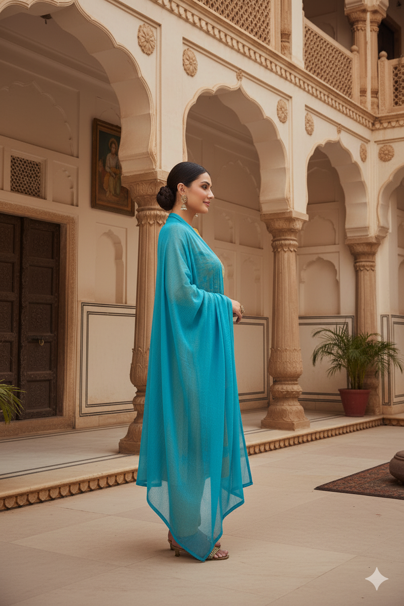 Silakaari Suhagan Beige-Blue Premium HandWork Lucknowi Chikankari Unstitched Dress Material