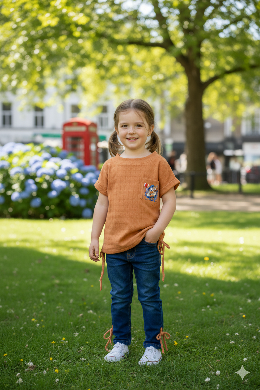Silakaari Sonic Brown T-Shirt With Blue Denim Jeans Set For Girls