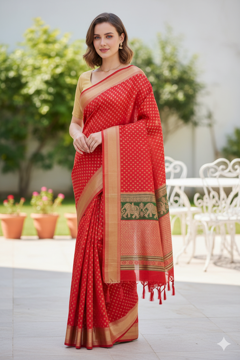 Silakaari Shaan Pink-Green Elephantt Zardosi Heavy Bridal Silk Saree