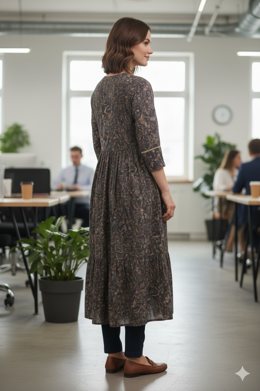 Silakaari Aziza Grey Premium Gota Sequin Frock Style Kurti