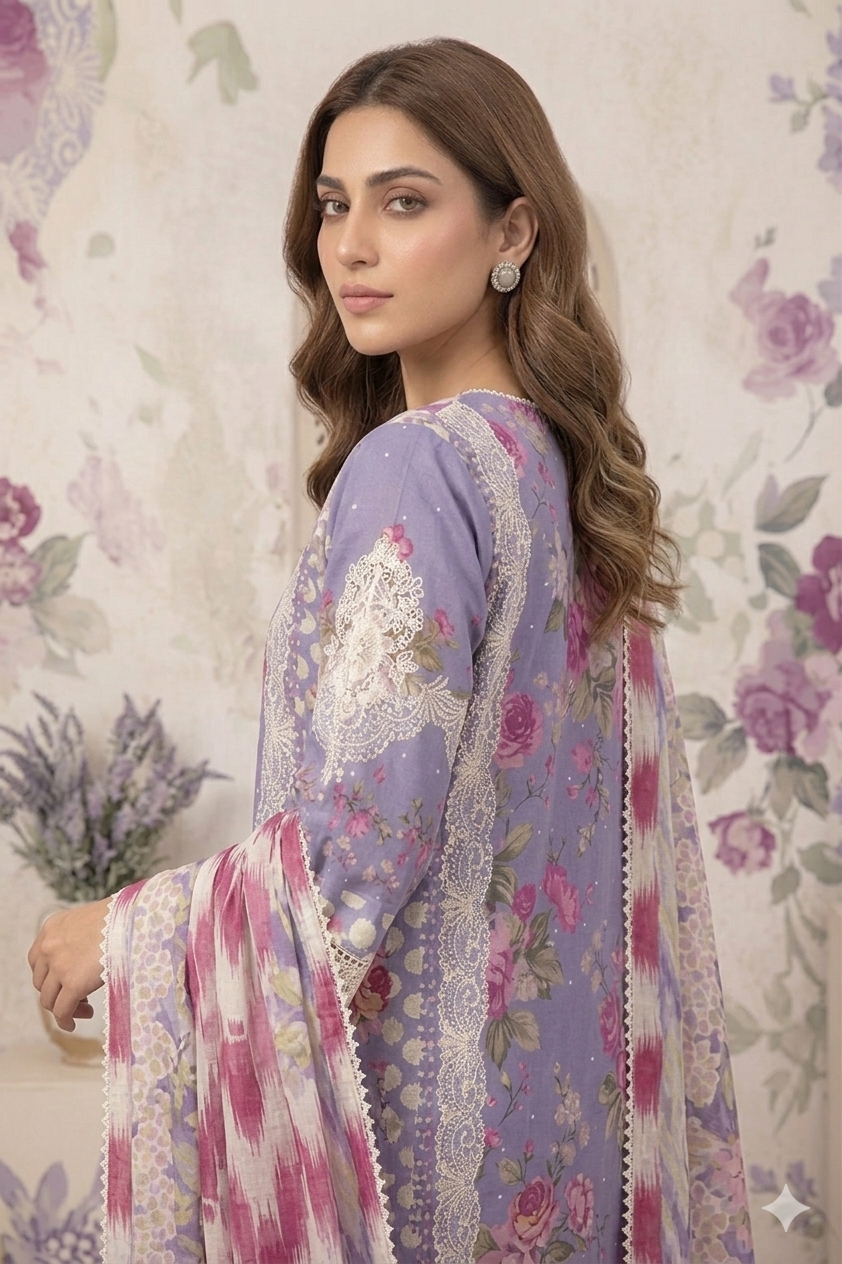 Silakaari Gumaan Pure Lawn Lalick Superior Organza Patch Work Embroidery Pakistani Ready-Made Dress