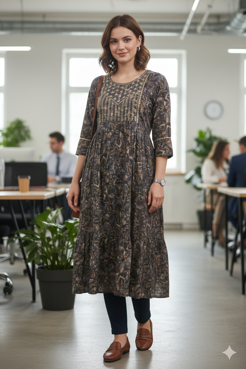 Silakaari Aziza Grey Premium Gota Sequin Frock Style Kurti