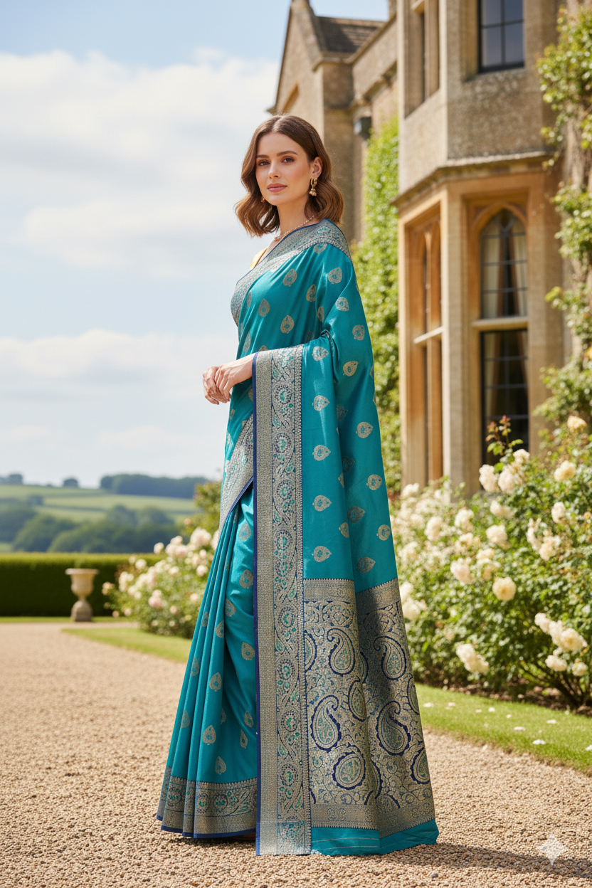 Silakaari Women's Heavy Zari Lacy Border Fancy Banarasi Saree