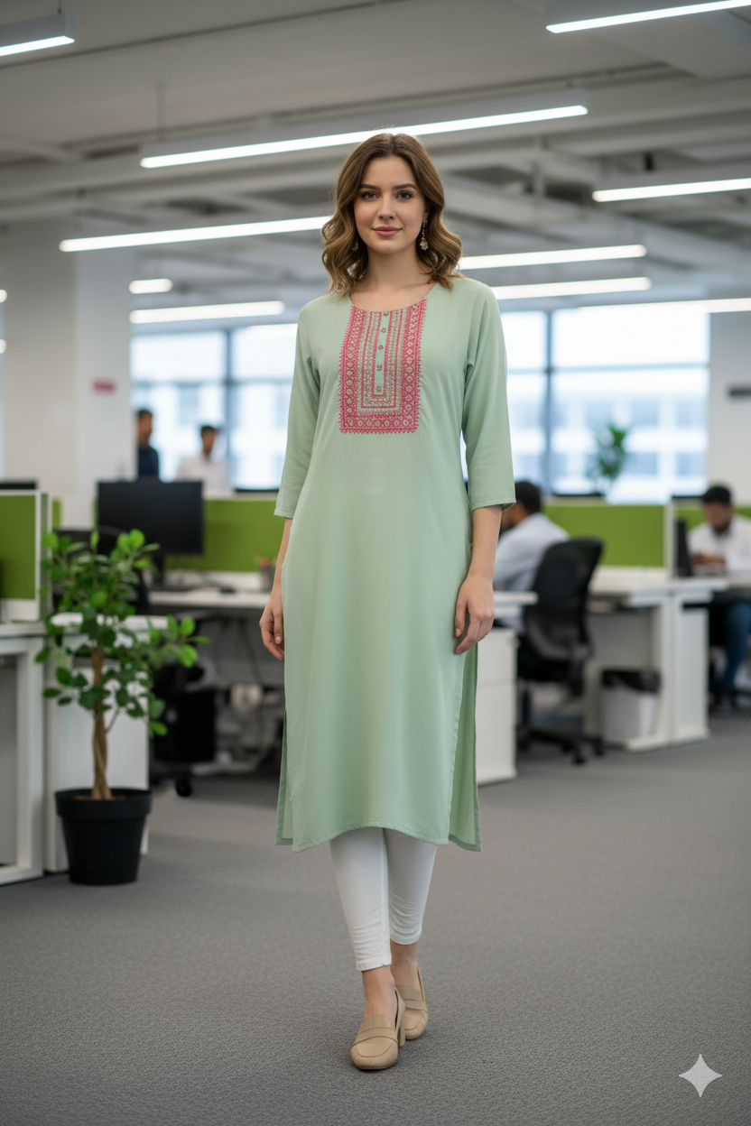 Silakaari Heba Embroidered Teal Green Regular Long Kurti