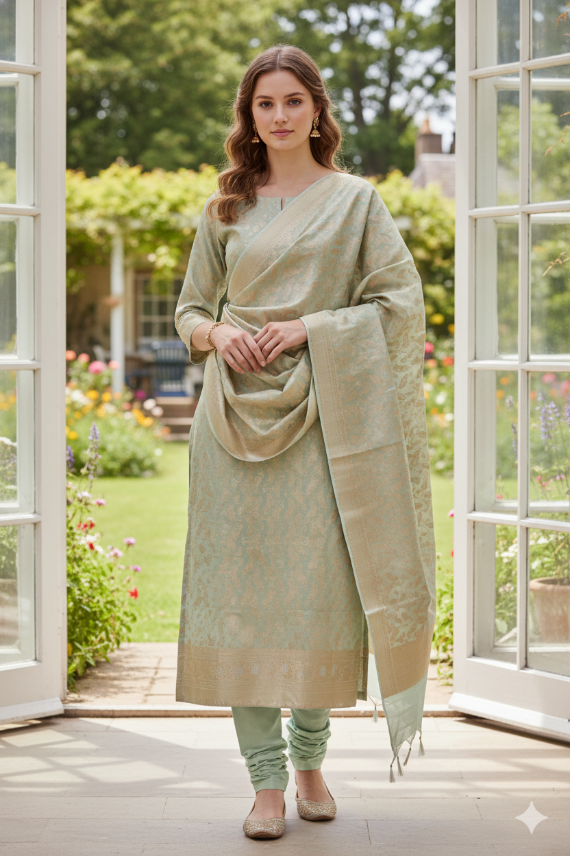 Silakaari Women's Heavy Zari Work Banarasi unstitched Salwar Suit