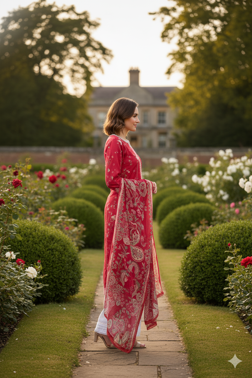 Silakaari Saaz Hot Pink Pure Lawn Embroidery Organza Patch Work Ready-Made Dress