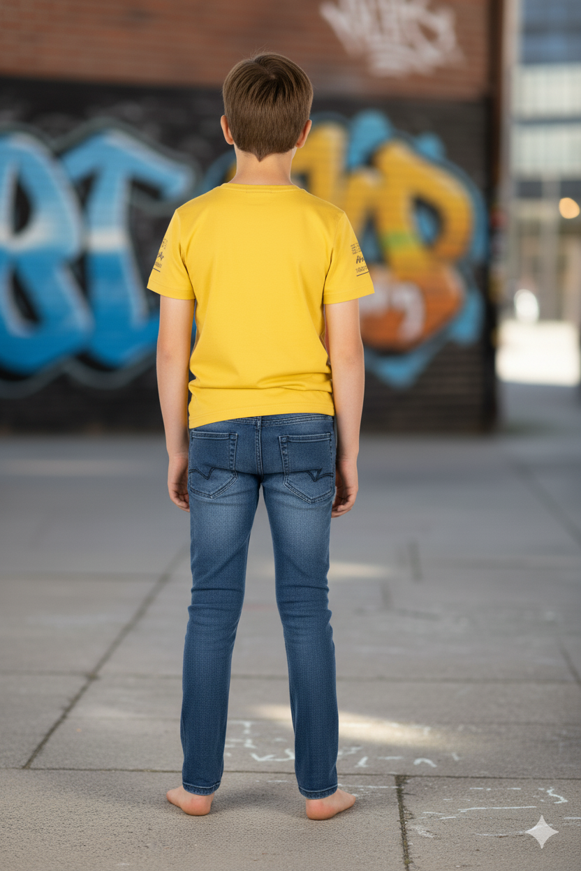 Silakaari Beck Mustard T-Shirt With Blue Solid Denim Jeans Set For Boys