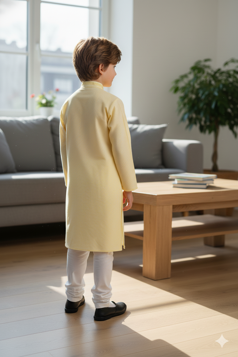 Silakaari Adwik Beige-White Pure Lucknowi Chikankari Kurta Pyjama Set For Boys