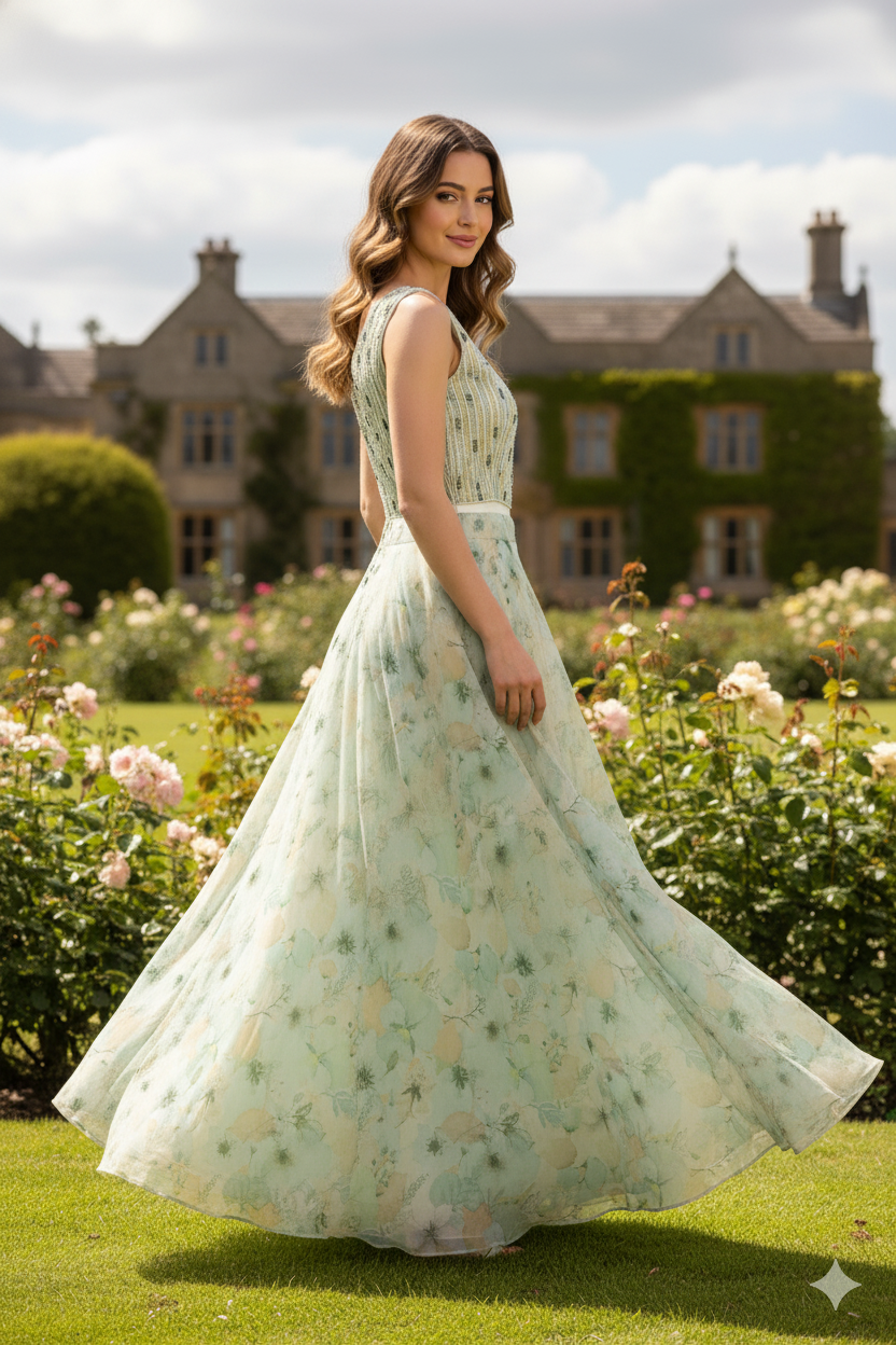 Silakaari Light Green Lime Pearl finish Organza Party Wear Lehenga Sharara set