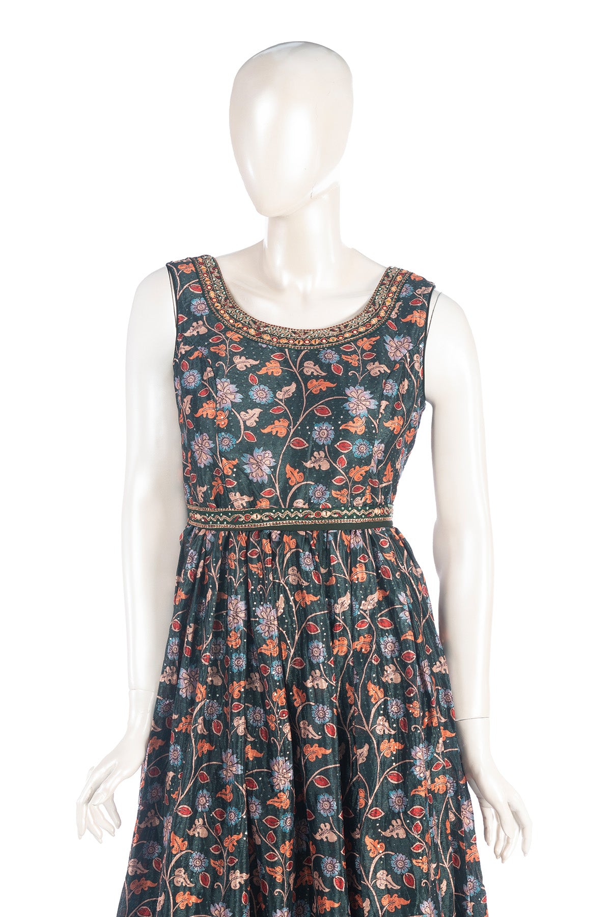 Silakaari Soul Dark Green Floral Printed Ethnic Gown