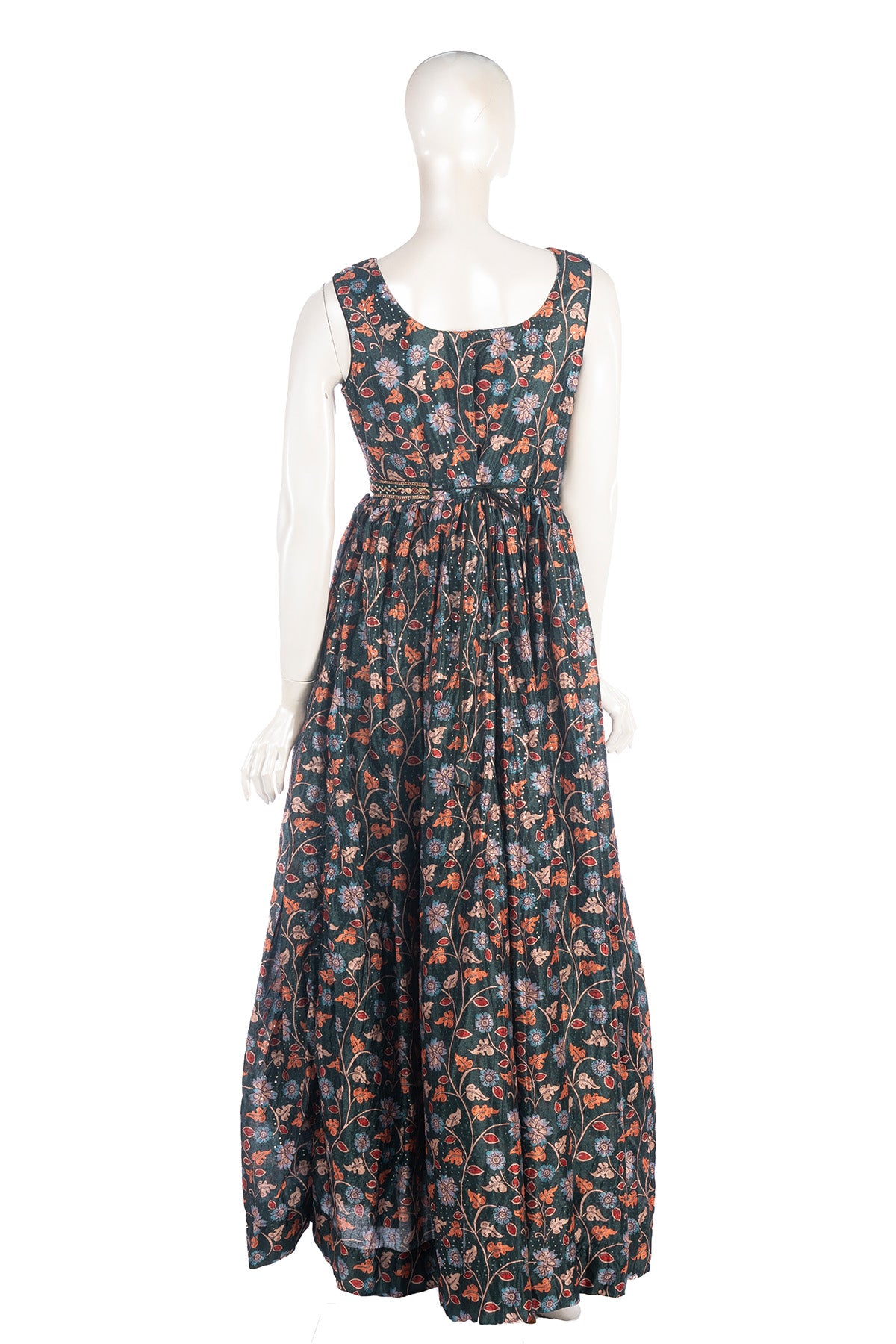 Silakaari Soul Dark Green Floral Printed Ethnic Gown