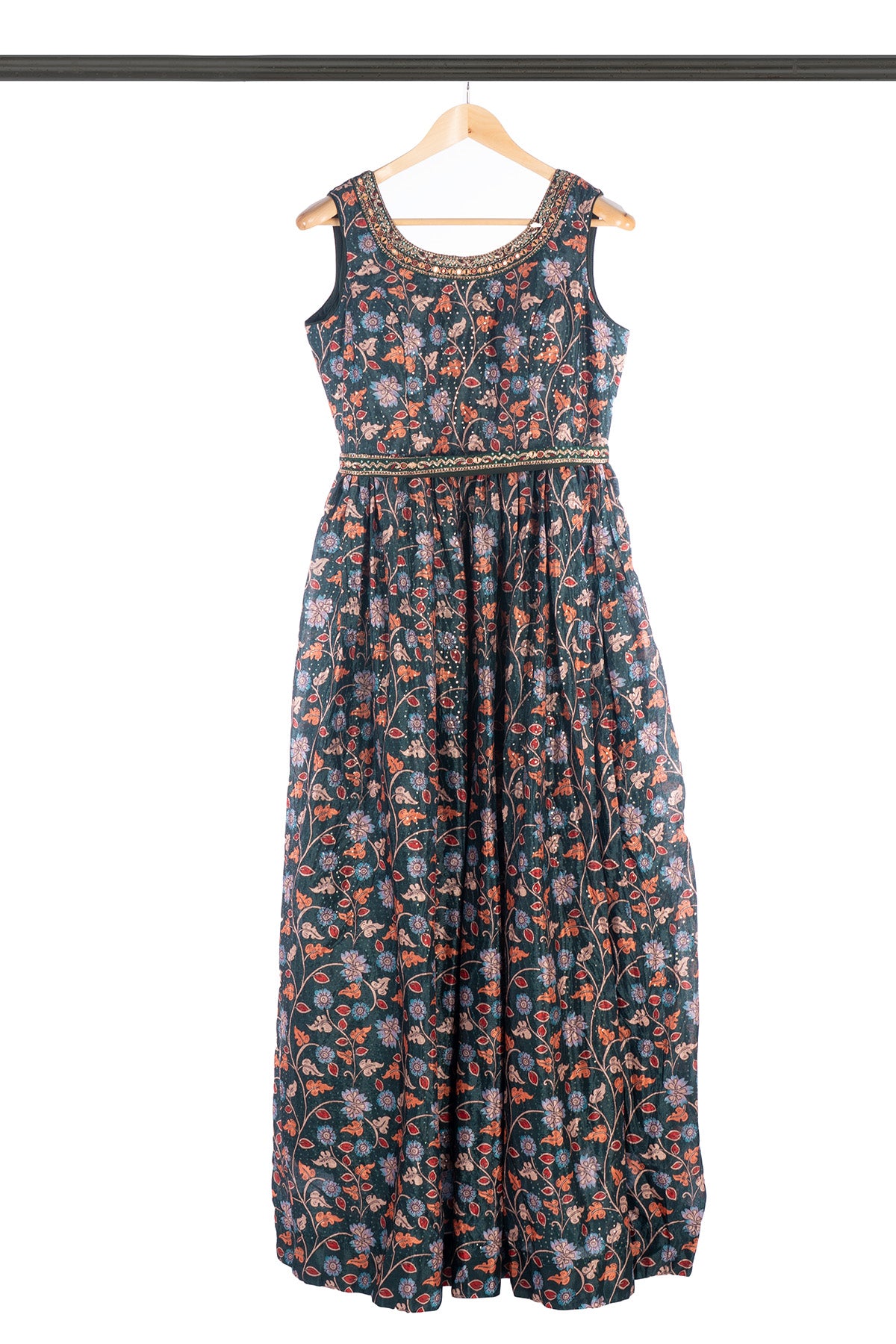 Silakaari Soul Dark Green Floral Printed Ethnic Gown