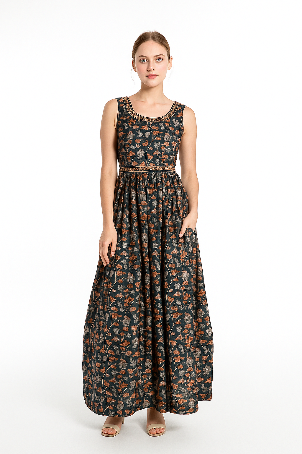Silakaari Soul Dark Green Floral Printed Ethnic Gown