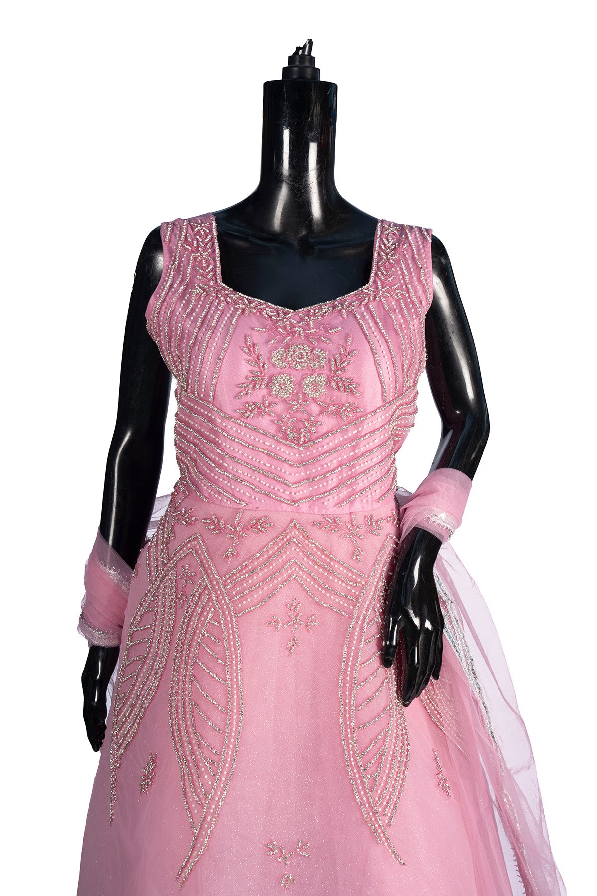 Silakaari Dusty Pink Party Wear Pearl Sequins Diamond Bridal Ball Gown