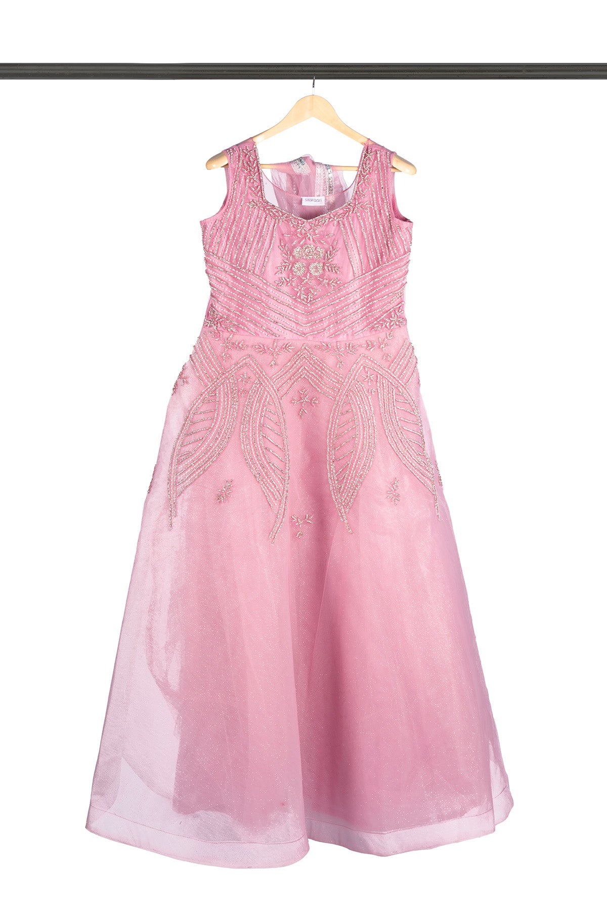 Silakaari Dusty Pink Party Wear Pearl Sequins Diamond Bridal Ball Gown