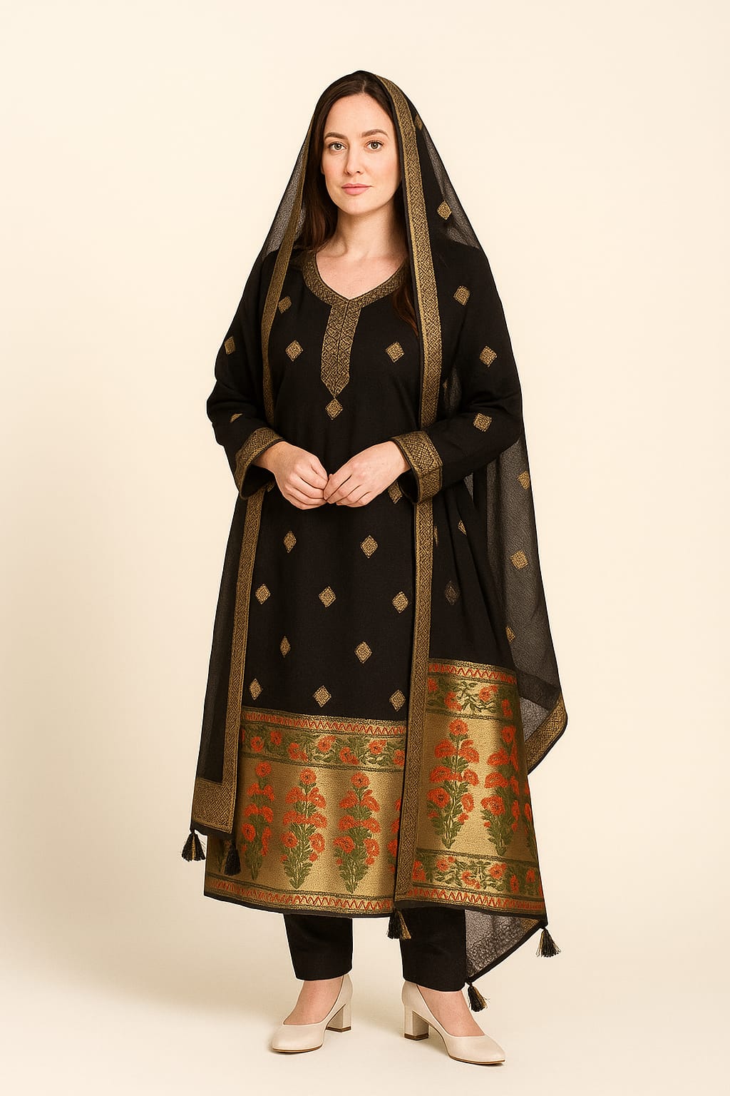 Silakaari Women's Black Zari Work Designer Banarasi Unstitched Dress Material